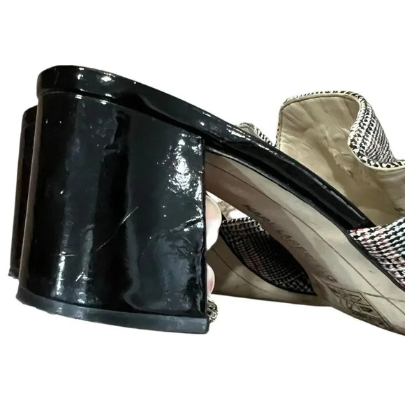 Karl Lagerfeld Gray Plaid Tassle Block Heel Hettie Mules 9 - Picture 9 of 11